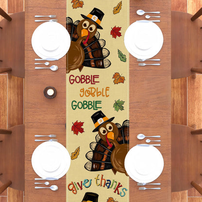 Thanksgiving Turkey Table Runner, Give Thanks Gobble Turkey Maple Leaves Table Runner Fall Autumn Kitchen Dining Table Decoration for Home Party Decor 13x72 Inch