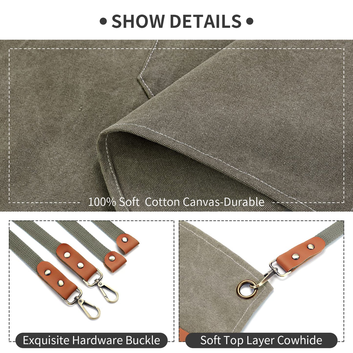 ZOMAO Kochschürze, Baumwoll-Canvas-Schürze mit gekreuztem Rückenteil und Taschen für Damen und Herren, verstellbare Träger und große Taschen, Küchenschürze zum Kochen und Backen 