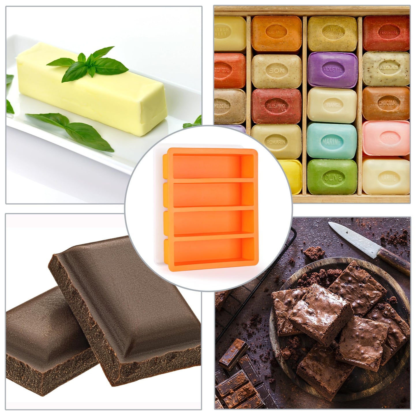OHOLA Silicone Butter Mold Tray with Lids, Non-Stick for Chocolate, Energy Bars and Cake (1Pack, Stylish Orange Color)