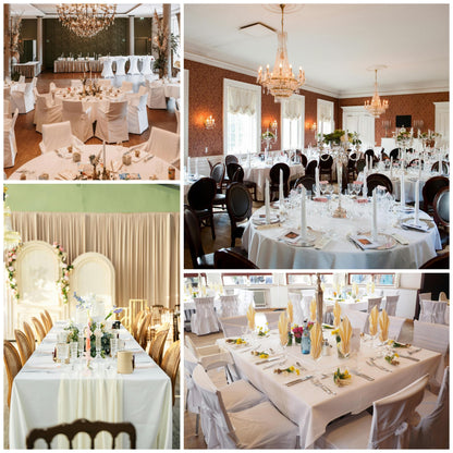 ZarzaaSik 2er-Pack weiße Tischdecken (152 x 259 cm), einfarbig, flecken- und knitterbeständig, rechteckig, aus hochwertigem, glattem Polyestergewebe, ideal für Hotels und Hochzeiten