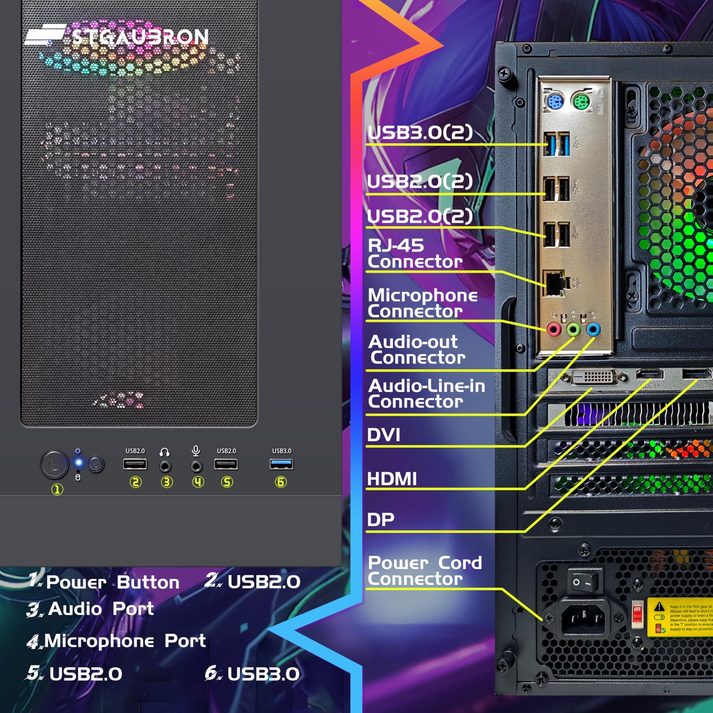 STGAubron Gaming-PC, Intel i7 Xeon E5, Radeon RX 550 4G, 16 GB RAM, 512 GB SSD, WLAN, Bluetooth 5.0, 3 RGB-Lüfter, Windows 11 Home, Gaming-Tower für Gamer und Streaming