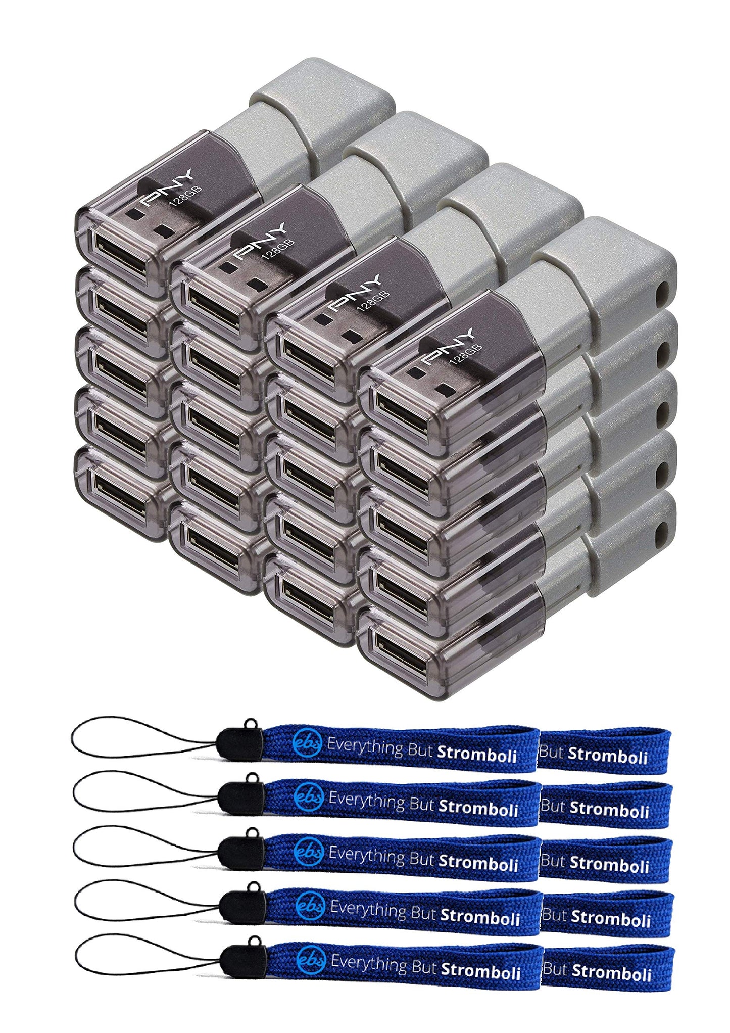 PNY 128GB USB 3.0 Flash Drive Turbo Attache 3 (20 Pack Bulk) Thumb Drives Bundle with (10) Everything But Stromboli Lanyard (P-FD128TBOP-GE)