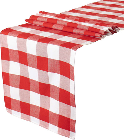 Buffalo Check Table Cover - 13''x72'' Red & White Cotton Checkered Plaid Table Runner for Farmhouse Dinners