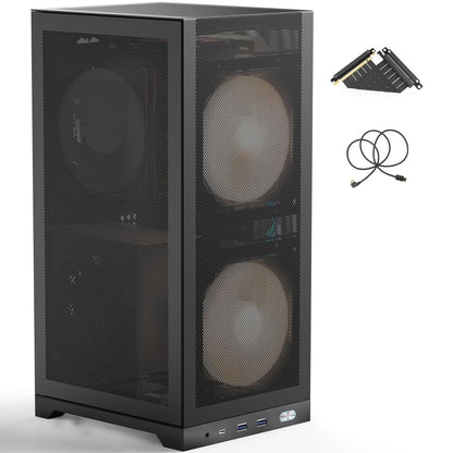 ShinySnake L400 Mini-ITX PC Case - 12.1L SFF High Airflow Gaming Chassis, Vertical GPU Mount 350mm, ATX Power Supply Support, Max. Triple 140mm Fans, PCIe 4.0 Riser & DP 1.4 Cable Included, Black