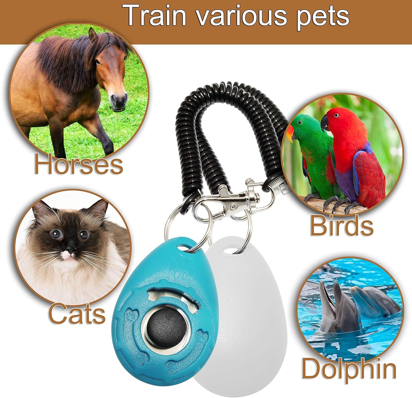 Training Clicker for Pet Like Dog Cat Horse Bird Dolphin Puppy with Wrist Strap, 2 Pack