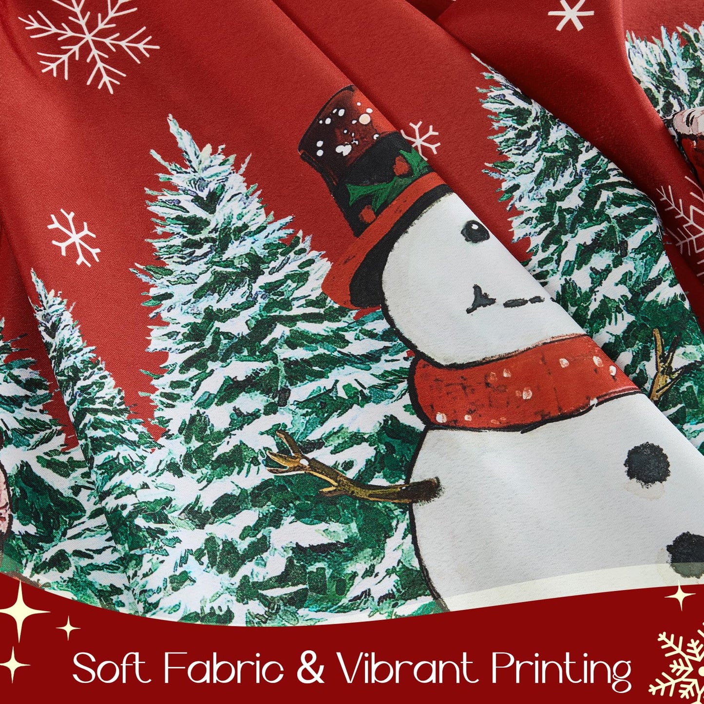 Romanstile Red Christmas Tablecloth, Printed Winter Snowman and Xmas Tree Design Rectangle Table Cloths, Holiday Decorative Stain-Resistant Table Covers for Dining Room Party Decor - 60 x 84 Inch