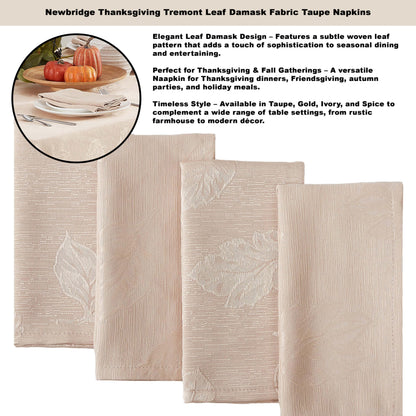 Newbridge Thanksgiving Taupe Tremont Autumn Leaf Damask Rectangle Fabric Tablecloth, 60 x 84 Inch, Fall Swirling Leaves, Soil Resistant, Easy Care Solid Color Table Cover for Holiday Party Dining