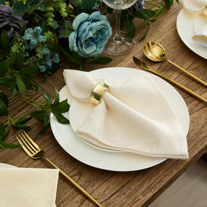 Newbridge Barcelona Luxury Damask Fabric Napkins, Set of 4 Square Napkins, Antique White, 100% Polyester, No Iron, Soil Resistant Dining Room, Party and Banquet Napkins