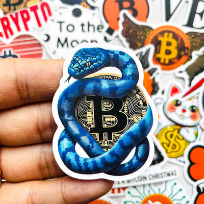 50-teiliges Bitcoin-Krypto-Aufkleber-Set – Kryptowährungsaufkleber für Laptop, Wasserflasche, Handy, Notizbuch – wasserfestes Vinyl, ästhetisches Weltraum-Miner-Motiv, Geschenk für Trader und Investoren 
