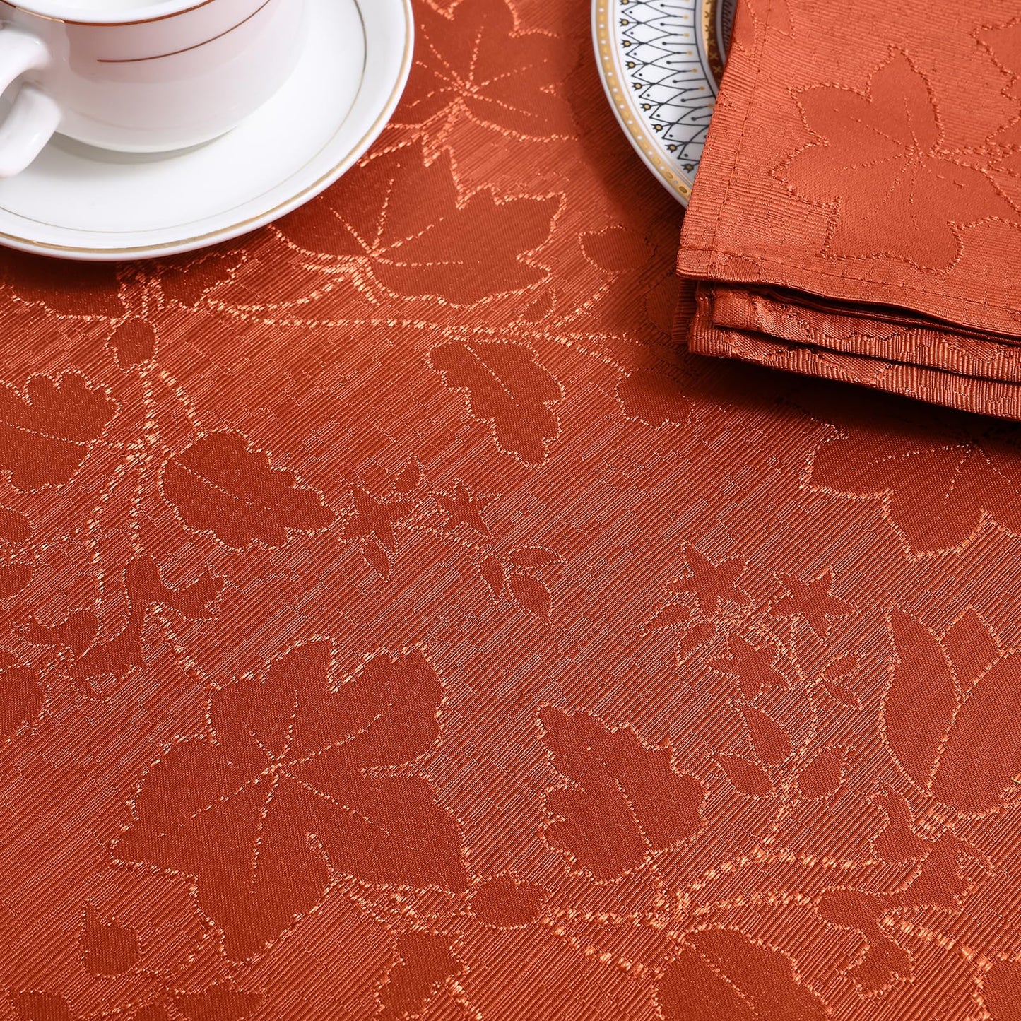 misaya Rectangle Thanksgiving Tablecloth, Waterproof Jacquard Fall Table Cloth, Damask Cloth Table Cover for Harvest Decor (60" x 84", Rust Maple Leaf)