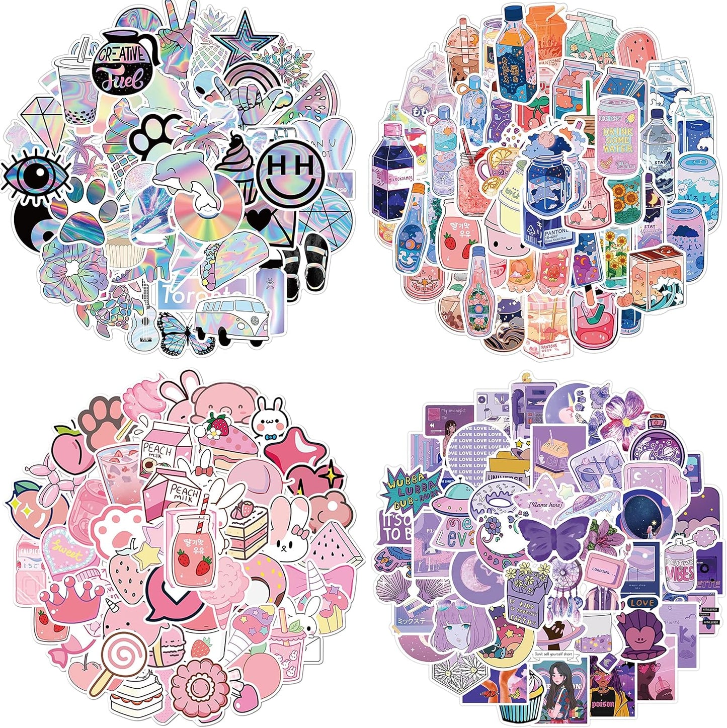 Tuqiso Wasserflaschenaufkleber, 200 Stück, wasserfest, niedlich, ästhetisch, Vinyl, Vsco-Stil, für Laptop, Gepäck, Skateboard, Computer, für Teenager, Mädchen und Kinder 